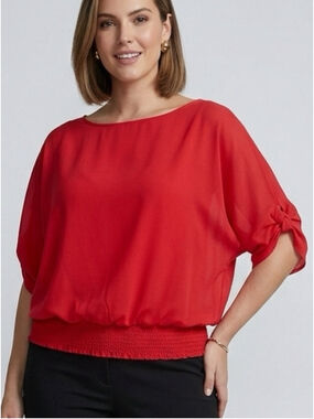Michael Kors Vibrant Red Boatneck Blouson Top career, travel casual party 1482